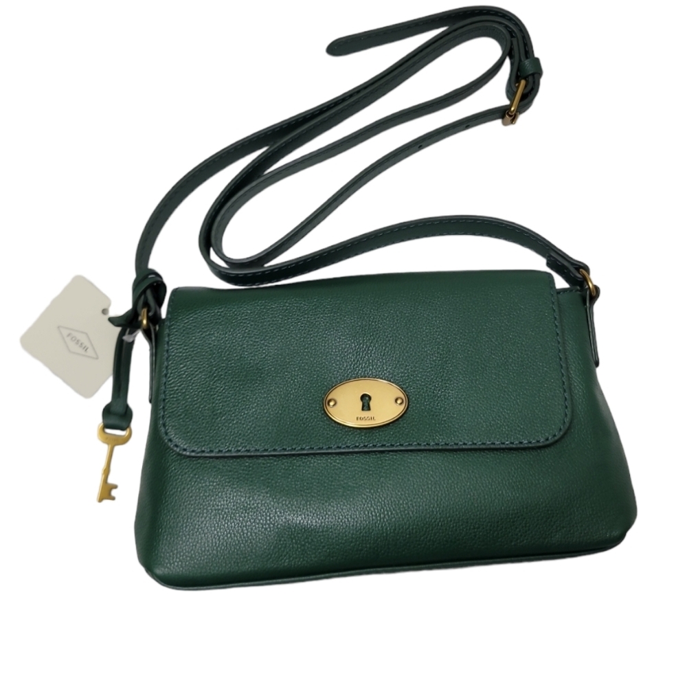 Fossil Gabriella Green Leather Small Flap Crossbody Bag - Picture 5 of 9